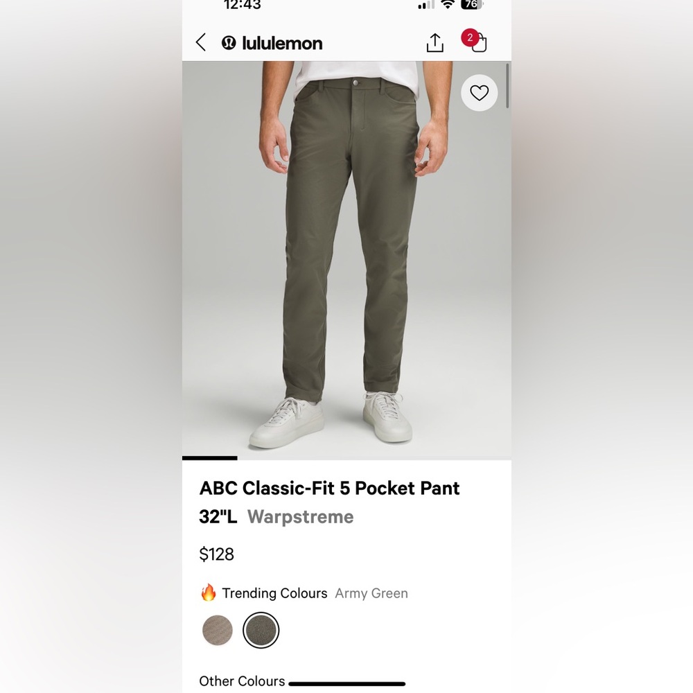 Lulu Lemon ABC Classic-Fit 5 Pocket Pant
32"L Warpstreme